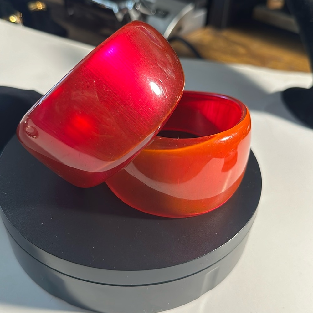 Cherry And Orange Bakelite Bangle Bracelets - image 1